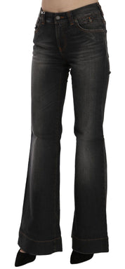 John Galliano Black Washed Mid Waist Flared Denim Casual Jeans