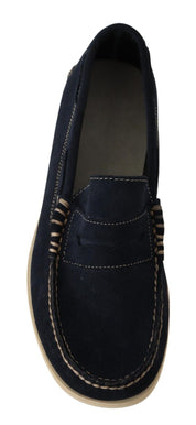 Pollini Chic Suede Blue Moccasins for Men