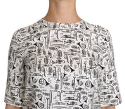Dolce & Gabbana White Musical Instruments Print Blouse