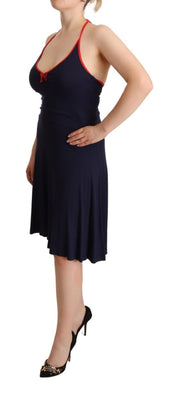 Roccobarocco Navy Blue Sleeveless Halter Sheath Midi Dress
