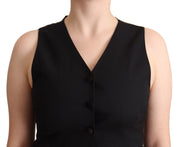 Dolce & Gabbana Black Button Down Sleeveless Viscose Vest Top