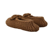 Dolce & Gabbana Brown Slip On Ballerina Flats Wool Knit Shoes
