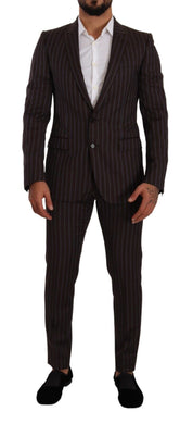 Dolce & Gabbana Elegant Maroon Striped Slim Fit Suit