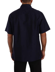 Dolce & Gabbana Elegant Navy Blue Button-Down Casual Shirt