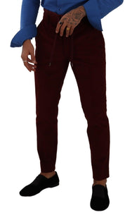 Dolce & Gabbana Elegant Bordeaux Velvet Dress Trousers