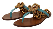 Dolce & Gabbana Blue Leather Devotion Flats Sandals