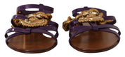 Dolce & Gabbana Purple Leather Devotion Flats Sandals Shoes