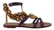 Dolce & Gabbana Purple Leather Devotion Flats Sandals Shoes