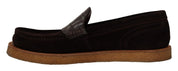 Dolce & Gabbana Elegant Suede Crocodile Loafers in Brown