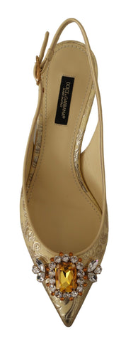 Dolce & Gabbana Gold Crystal Slingbacks Pumps Heels Shoes