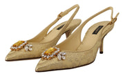 Dolce & Gabbana Gold Crystal Slingbacks Pumps Heels Shoes