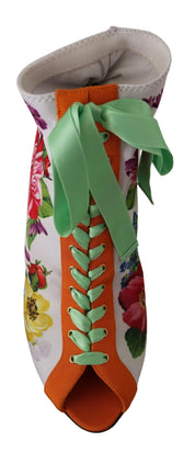 Dolce & Gabbana White Jersey Stretch Boots Open Toes Heels Shoes