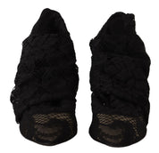 Dolce & Gabbana Black Stretch Socks Taormina Lace Boots Shoes