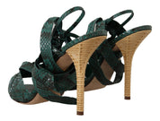 Dolce & Gabbana Green Python Strap Sandals Heels Shoes