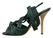 Dolce & Gabbana Green Python Strap Sandals Heels Shoes
