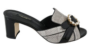 Dolce & Gabbana Black Gray Exotic Leather Crystals Sandals Shoes