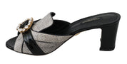 Dolce & Gabbana Black Gray Exotic Leather Crystals Sandals Shoes