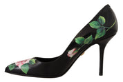 Dolce & Gabbana Black Leather Roses High Heels Pumps Shoes