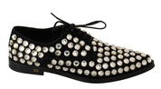 Dolce & Gabbana Black Leather Crystals Lace Up Formal Shoes