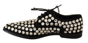 Dolce & Gabbana Black Leather Crystals Lace Up Formal Shoes