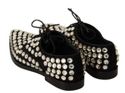 Dolce & Gabbana Black Leather Crystals Lace Up Formal Shoes