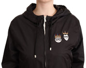 Dolce & Gabbana Black Polyester Hooded Bomber Full Zip Jacket