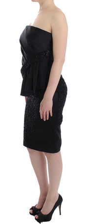 Masha Ma Black Strapless Embellished Pencil Dress