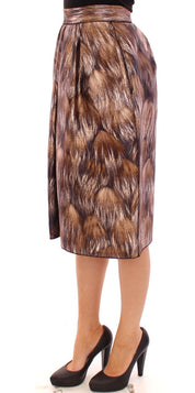 Dolce & Gabbana Brown Floral Silk Straight Full Skirt