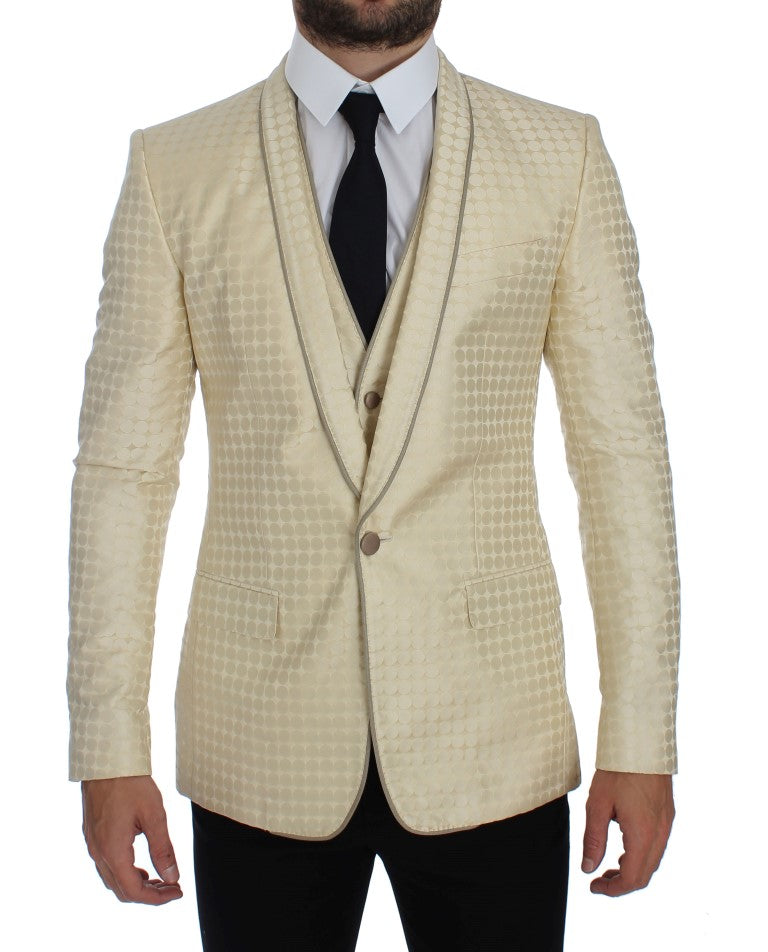 Dolce & Gabbana Sophisticated Beige Polka Dotted Blazer & Vest