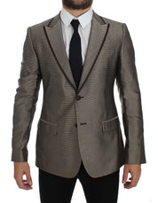 Dolce & Gabbana Elegant Brown Silk Two-Button Slim Blazer