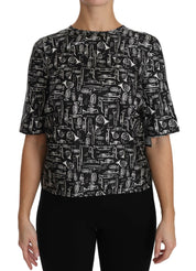 Dolce & Gabbana Black Musical Instruments Print Silk Blouse