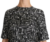 Dolce & Gabbana Black Musical Instruments Print Silk Blouse