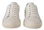 Dolce & Gabbana White Blue Leather Low Top Sneakers Shoes