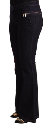 Exte Black Cotton Mid Waist Cotton Flared Jeans