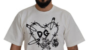 Dolce & Gabbana Elegant White Heart Roses Crewneck Tee