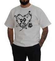 Dolce & Gabbana Elegant White Heart Roses Crewneck Tee