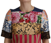 Dolce & Gabbana Multicolor Pachwork Floral Sheath Jaquard Mini Gown Dress