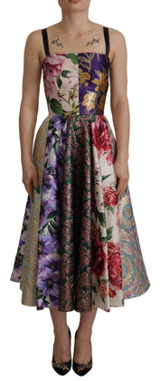 Dolce & Gabbana Dress Midi Patchwork Floral Jaquard Silk