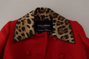 Dolce & Gabbana Red Leopard Wool Trenchcoat Jacket