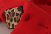 Dolce & Gabbana Red Leopard Wool Trenchcoat Jacket