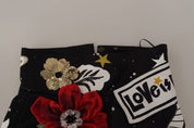 Dolce & Gabbana Black Love Clock Sequined Piano Skirt