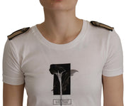 Dolce & Gabbana White Black Roses Crewneck Cotton  T-shirt