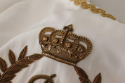 Dolce & Gabbana White Silk Gold DG Crown Crystal Blouse Top