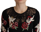 Dolce & Gabbana Black Lace Angel Roses Cardigan Sweater