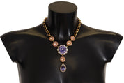 Dolce & Gabbana Gold Brass Crystal Purple Pink Pearl Pendants Necklace