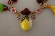 Dolce & Gabbana Gold Brass Sicily Fruits Roses Statement Necklace