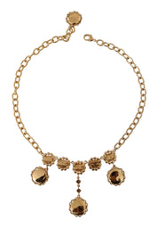 Dolce & Gabbana Gold Clock Statement Crystal Chain Necklace