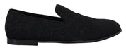 Dolce & Gabbana Black Floral Jacquard Slippers Loafers Shoes