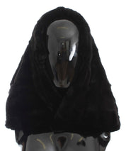 Dolce & Gabbana Black Weasel Fur Crochet Hood Scarf Hat