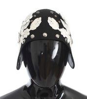 Dolce & Gabbana Black Wool White Floral Gold Leaf Hat